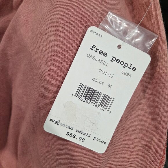 We The Free Off Shoulder Linen Blend Ruffle Hem Blouse Womens Coral Medium NWT - Picture 10 of 10